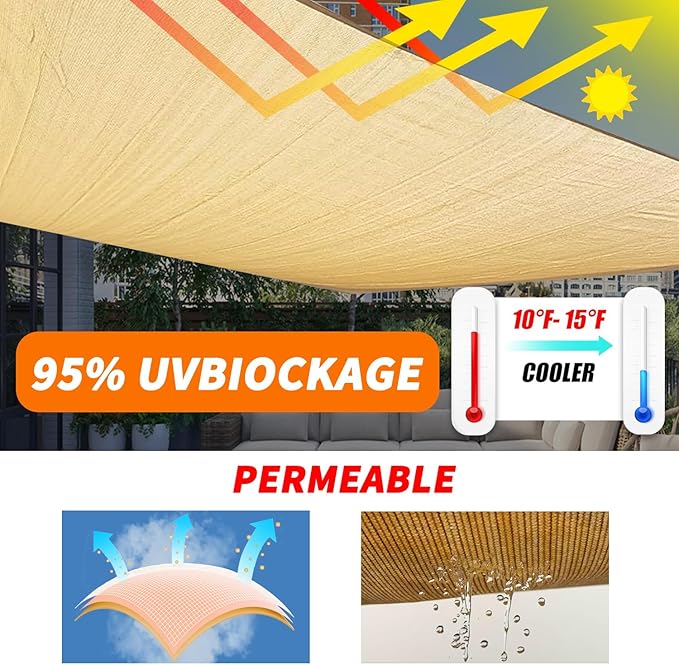 Upgraded with High-Strength Steel Cable Edges 20' x 24' Sun Shade Sail Sand Rectangle, Heavy Duty UV Blockage Outdoor Cover with Steel Wire Edges for Patio Garden
