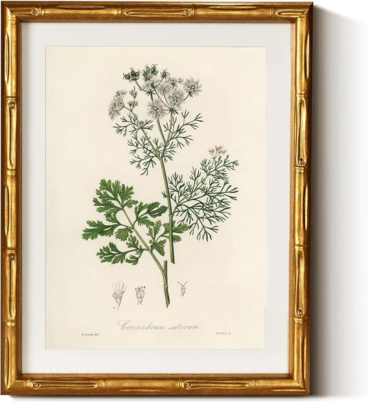InSimSea Gold Bamboo Framed Canvas Wall Art, Plants Fern Botanical Paintings by InSimSeaArt
