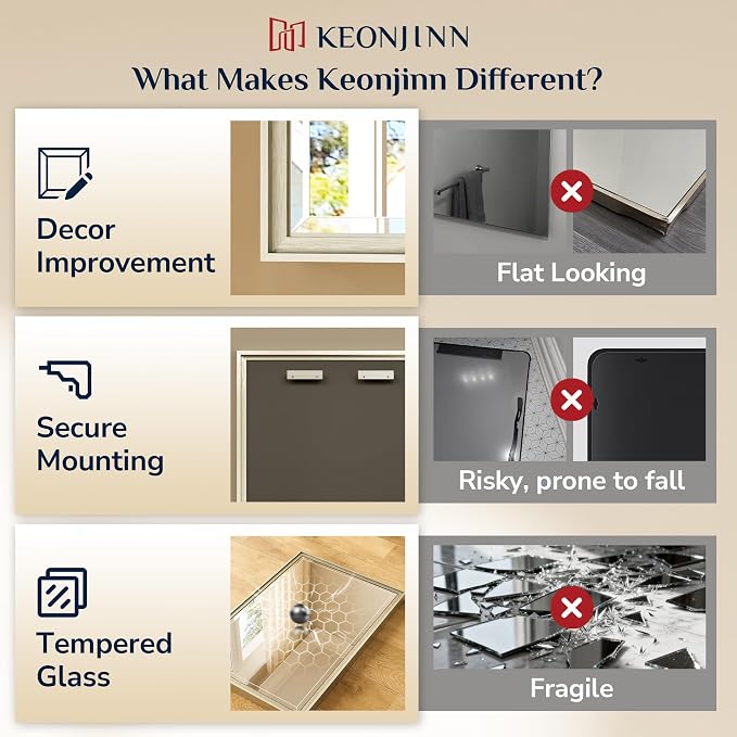 Keonjinn 30" x 36" Brushed Nickel Bathroom Mirrors - Image 5