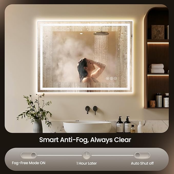 36X36 LED Bathroom Mirror with Lights, Backlit + Front Lit, Lighted Bathroom - Image 2