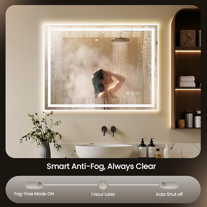 30x30 LED Bathroom Mirror with Lights, Backlit + Front Lit, Lighted Bathroom - Image 2