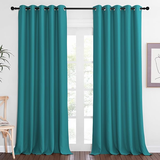 NICETOWN Blackout Curtain Drape for Bedroom - Light Reducing Thermal Insulated Solid Grommet Room Darkening Window Curtain 90 inches Long for Living Room (Peacock Teal, 1 Piece, W66 x L90)