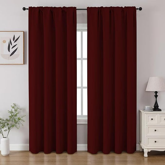 CUCRAF Burgundy Red Blackout Curtains 84 inch Length 2 Panels Set, Rod Pocket by CUCRAF