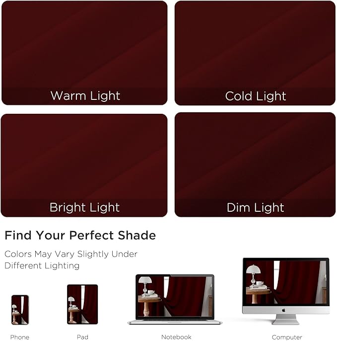 CUCRAF Burgundy Red Blackout Curtains 108 inch Length 2 Panels Set, Rod Pocket - Image 4
