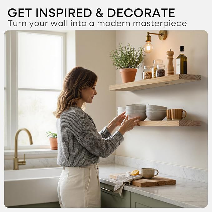 Homeforia 48 inch Natural Floating Shelf, High End Solid Real Wood 48inch Small - Image 7