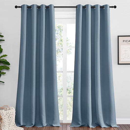 NICETOWN Smoky Blue Blackout Curtains 90 inches Length by NICETOWN