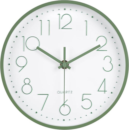 Modern Green Bathroom Wall Clocks 8 Inch Non-Ticking Battery Operated by HorizentWallClock