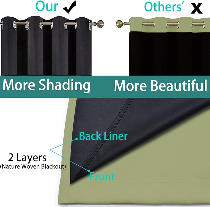 Yakamok 100% Blackout Lined Panels, Thermal Insulated Blackout Curtains - Image 5