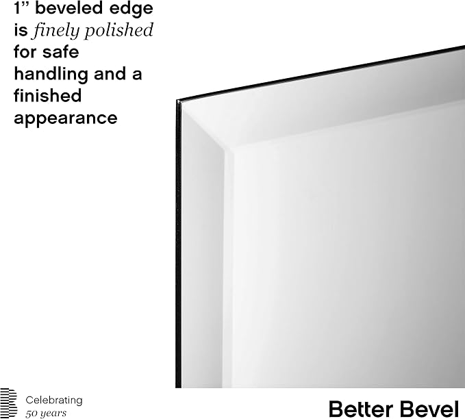 Better Bevel Frameless Square Mirror | 24" x 24" Bathroom Wall Mirror w/Beveled - Image 4