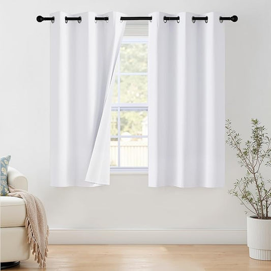 NICETOWN 100% Blackout Window Curtain Panels 48" Length, Snow White, 42 inches by NICETOWN