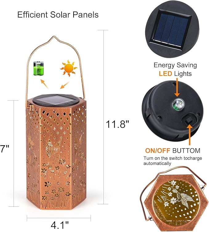 Mothers Day Gifts for Mom Grandma - Birthday Gifts for Women, 4 Pack Hummingbird Solar Lanterns Outdoor Waterproof Solar Lights Outdoor Hanging Garden Decor for Outside