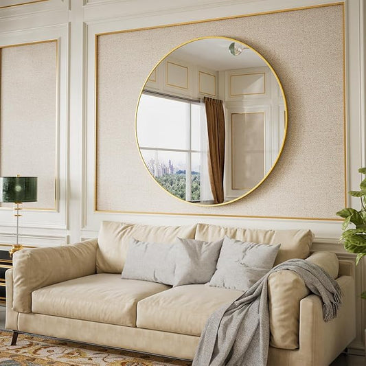 BEAUTYPEAK 42 Inch Round Mirror, Metal Frame Circle Mirror, Wall Mounted by BEAUTYPEAK