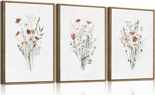 KISSFOX Framed Wildflower Wall Art Vintage Floral Canvas Wall Art Flower by KISSFOX