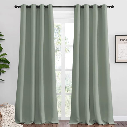 NICETOWN Greyish Green Blackout Curtains 96" Long by NICETOWN