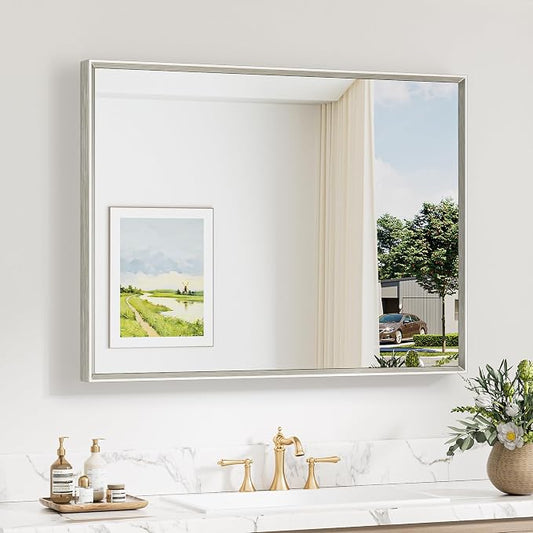 Keonjinn 40 x 30 Inch Brushed Nickel Bathroom Mirrors by Keonjinn