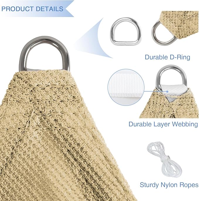 E&K Sunrise 12' x 12' x 12' Sun Shade Sail Triangle Canopy Shade Cover UV Block for Patio Backyard Garden Outdoor (Sand)