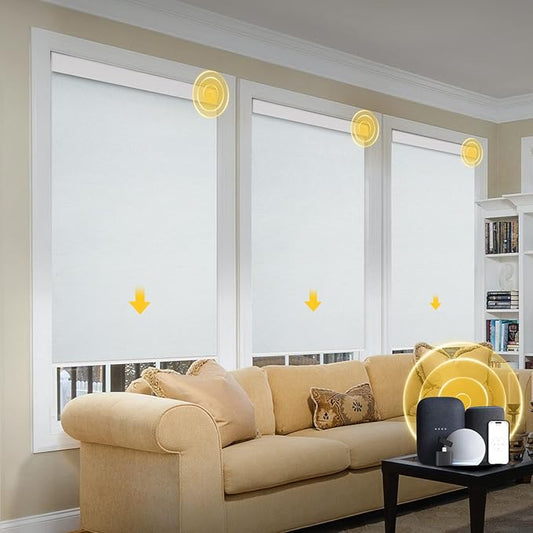 Motorized Blinds with Remote, Grasscloth Fabric Smart Blinds with Valance Cover by Enjoyyoursmartlife