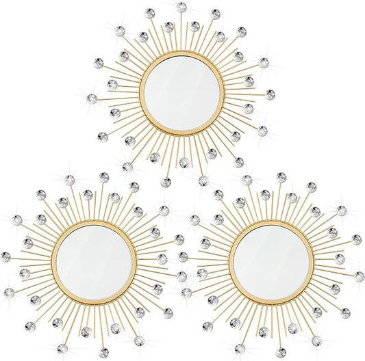 3 Pack Metal Mirrors for Wall Sunburst Wall Mirrors Home Décor Decorative by Uaussi