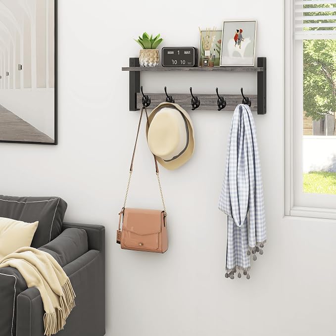 Homode Wall Hooks with Shelf, Coat Rack Wall Mount, Entryway Shelf with Hooks - Image 6