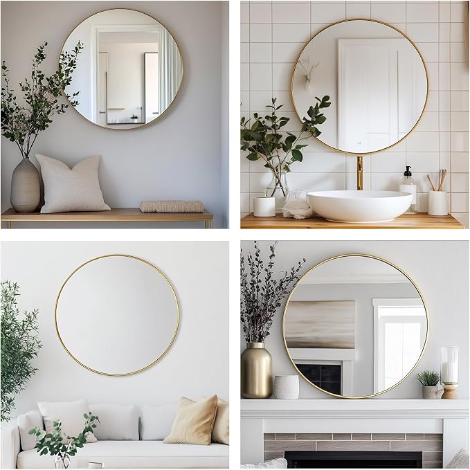 Oruii Gold Circle Mirror, 20 inch Round Mirror Metal Frame, Living Room - Image 6