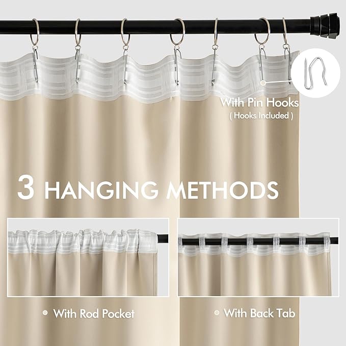 MIULEE Back Tab Cream Beige Curtains 94 Inch Long 2 Panels Set - Image 3