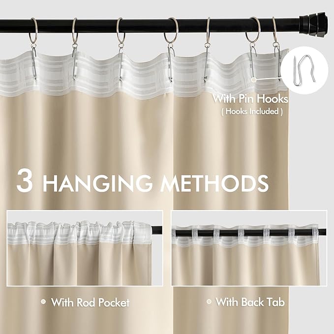 MIULEE Back Tab Cream Beige Curtains 108 Inch Long 2 Panels Set - Image 3