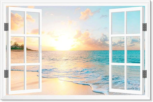 Goldfoilart Ocean Beach Sunset Canvas Wall Art by Goldfoilart