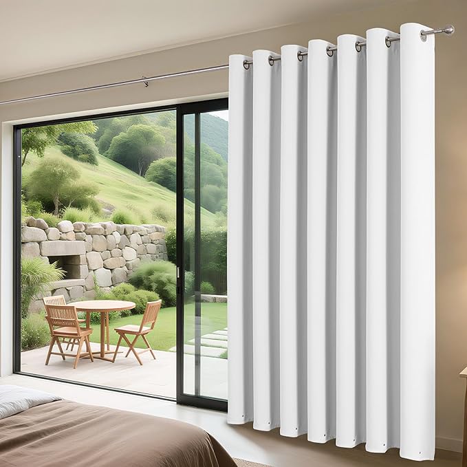 Joydeco Blackout Patio Sliding Door Curtains 84 Inches Long, Grommet Privacy Room Divider Curtains, Extra Wide Thermal Blackout Drapes for Bedroom Living Room (Pure White, 100Wx84L, 1 Panel)