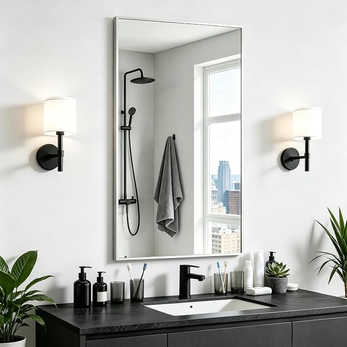 KOCUUY Silver Framed Mirror, HD Tempered Glass, Anti-Rust Frame, Modern Design by KOCUUY