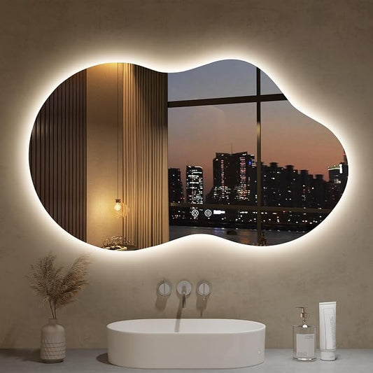 LOVESPEJO Irregular Backlit Mirror Bathroom 40x24 Inch, Asymmetrical Cloud LED by LOVESPEJO