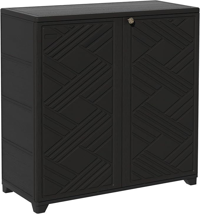ADDOK Indoor Outdoor Plastic Storage Cabinet 34"x15"x34", Outdoor Storage Shed for Living Room, Hallway, Balcony, Garage, Garden, Backyard-Black（W/O Shelf）
