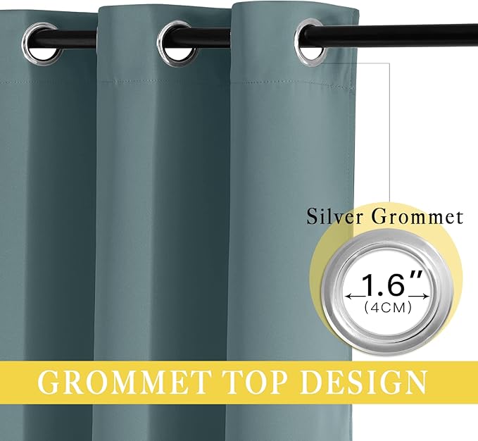 NICETOWN 108 inch Sliding Door Curtains for Bedroom, Grommet Thermal Insulated Blackout Window Treatment Sound Reducing Drape for Living Room, Greyish Blue, 1 Panel, W80 x L108