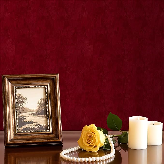 17.7"x317" Burgundy Suede Wallpaper Self Adhesive Velvet Flocking Liner Soft - Image 7