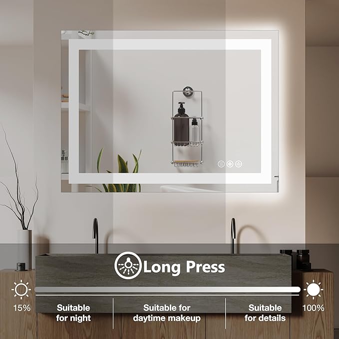 DUMOS 28.1"x36.1" LED Bathroom Mirror, Smart Anti-Fog Bathroom Vanity Mirror - Image 4