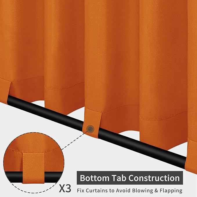 Easy-Going Outdoor Patio Curtains Detachable Tab Top Windproof Weatherproof Curtain for Cabana, Porch, Pergola and Gazebo, Tab Bottom Drape, 2 Panels, 54W x 108L inch, Orange