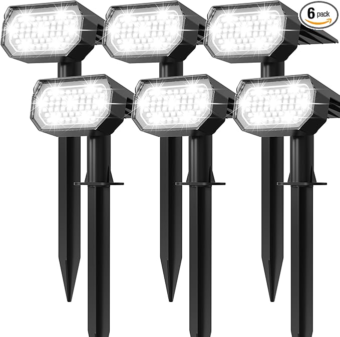 Ensenior Solar Spotlights Outdoor, 56 LEDs Brightness Adjustable 6500K LED Solar Garden Lights, Halloween Christmas Landscape Lighting for Flag/Yard/Pathway, IP65 Waterproof - 6 Pack