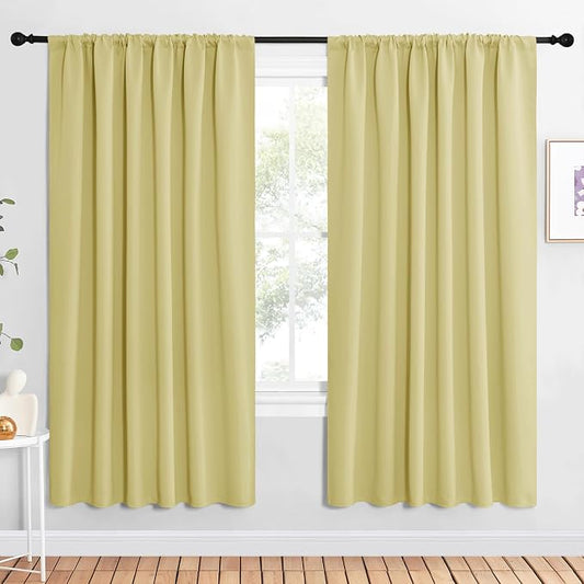 NICETOWN Bedroom Window Curtain Panels, Paler Yellow, 2 Panels, 62 in x 72 in by NICETOWN