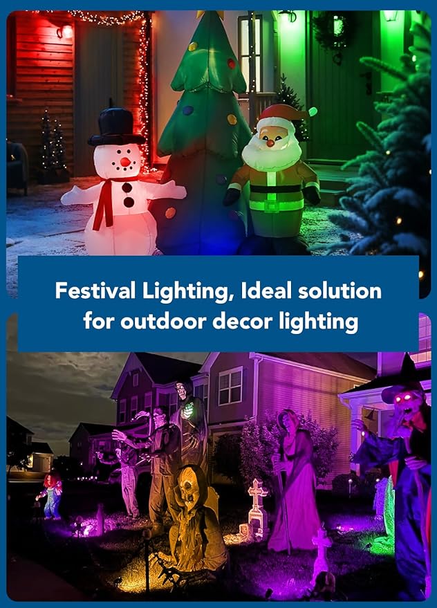PYDS Christmas Spotlights Outdoor, 12W RGBW Halloween Spot Lights with Remote, 120V Plug-in Color Changing LED Landscape Lighting with IP65 Waterproof for Yard Garden Tree Decor, 2 Pack