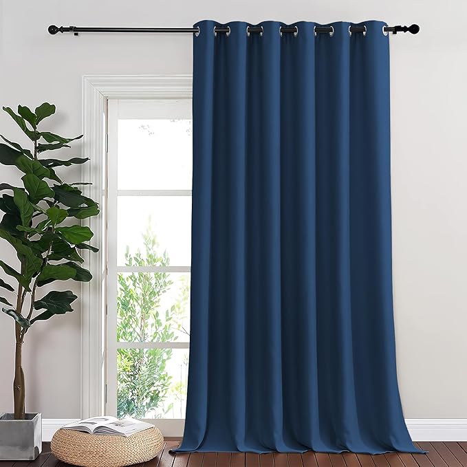 NICETOWN Room Divider Curtain 132 Inches Long, Wide Blackout Sliding Door Curtain for Bedroom, Room Darkening Privacy Window Curtain for Patio Door (1 Panel Set, Moroccan Blue, 80 x 132 Inch)