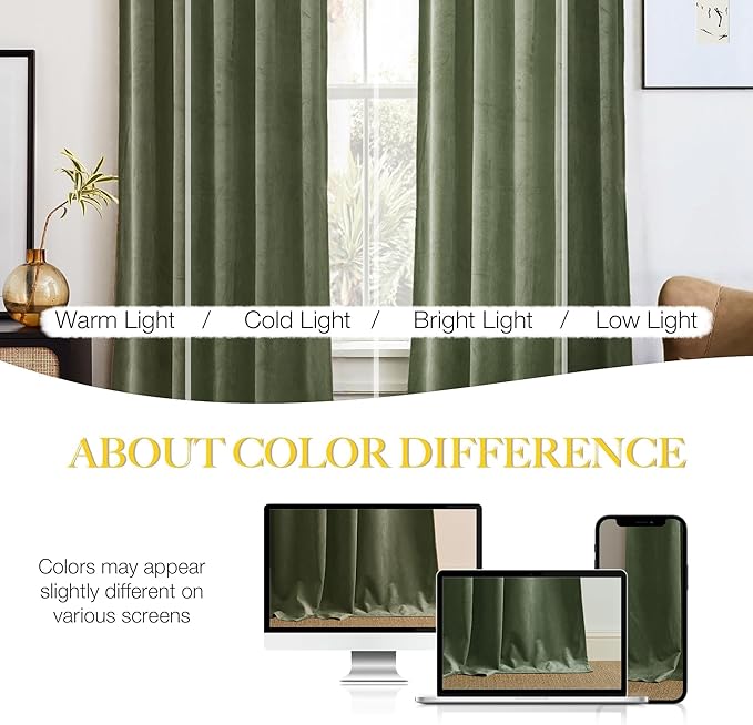 NICETOWN Super Soft Sage Green Velvet Curtains & Drapes 84 inches - Image 4