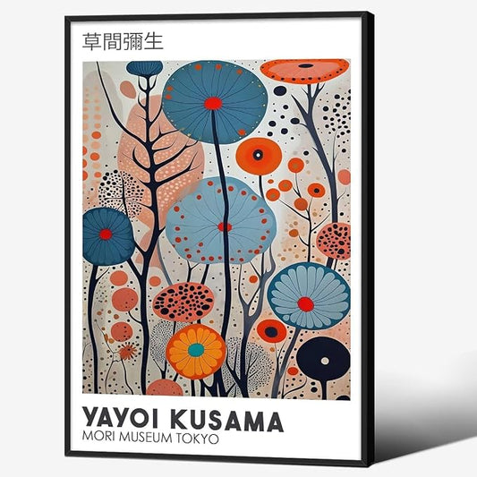 Yayoi Kusama Black Framed Wall Art 16x24in Vintage Japanese Painting Posters by Heltrappe