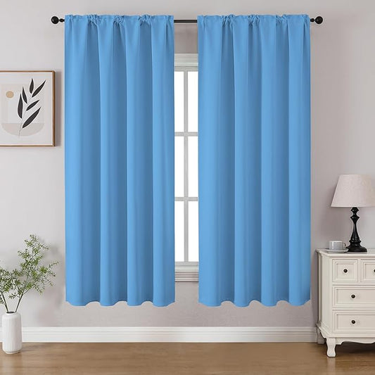CUCRAF Light Blue Blackout Curtains 54 inch Length 2 Panels Set, Rod Pocket by CUCRAF