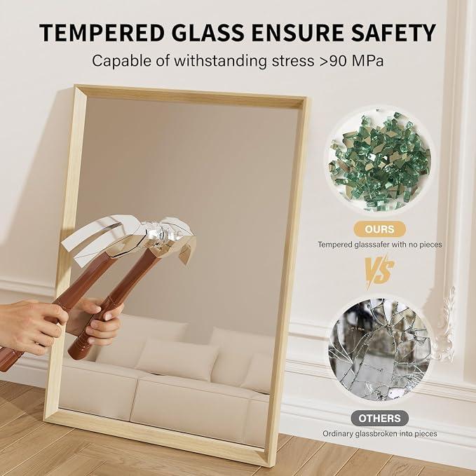 Oak Wood Effect Framed Wall Mirror, 24x36 Rectangle Mirror, Anti-desilvering - Image 8