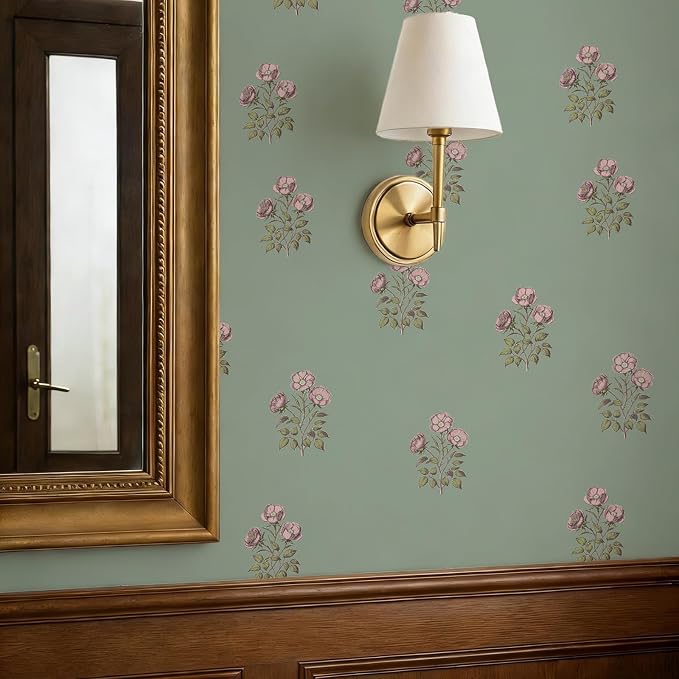 17.3"× 590.5" Vintage Floral Wallpaper Peel and Stick Boho Wallpaper Removable by LUKUUI