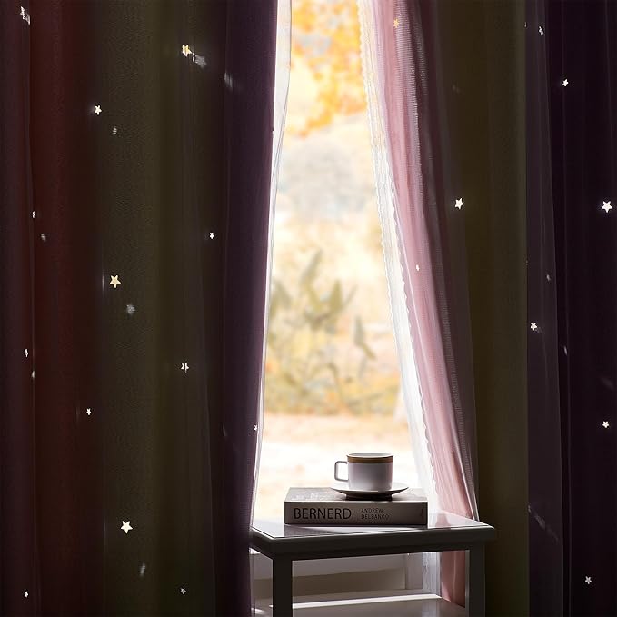 XiDi Pink Yellow Curtains for Bedroom Decor Blackout Curtains for Girls Kids - Image 9