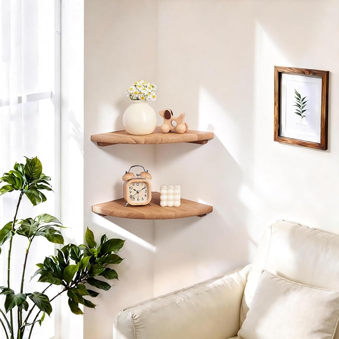 Gieanoo Corner Floating Shelf 7inch Solid Oak Wood Floating Corner Shelf - Image 7