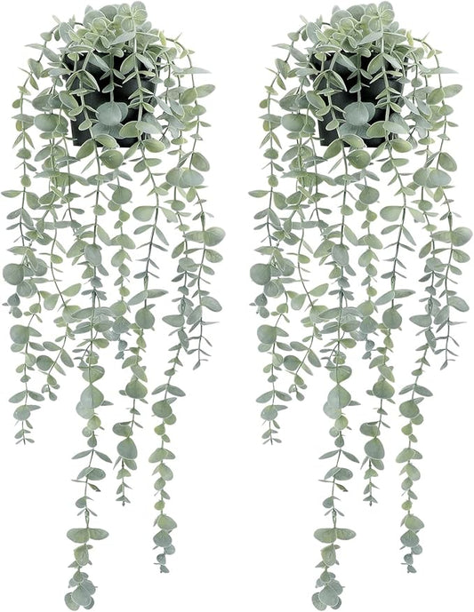 COCOBOO 2 Pcs Artificial Eucalyptus Plants Shelf Hanging Fake Plant in Pot by COCOBOO
