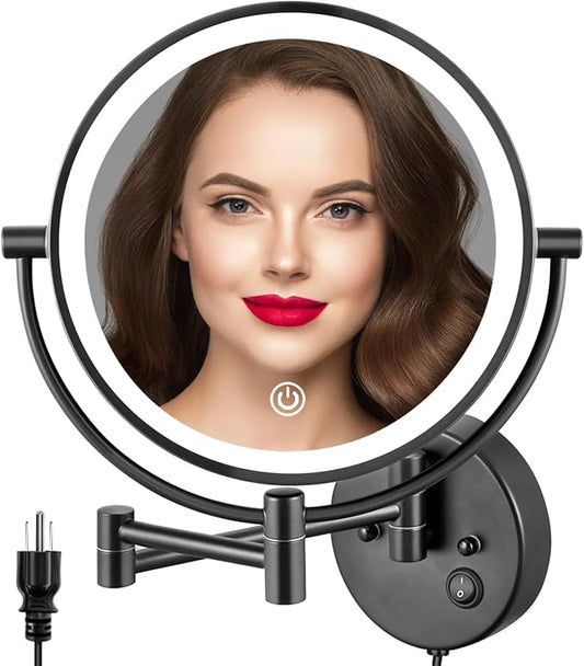 ALHAKIN 9" Wall Mounted Lighted Makeup Mirror, Large Double Sided 1X/10X by ALHAKIN