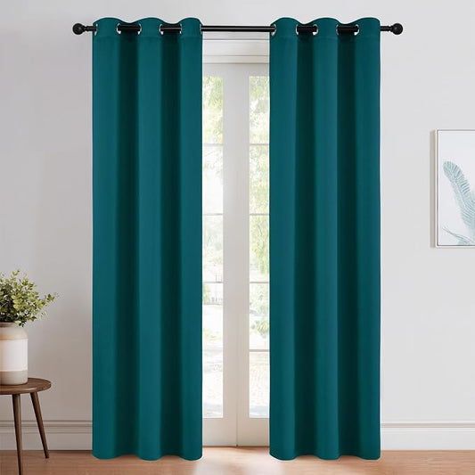 NICETOWN Teal Blackout Cafe Faux Silk Curtains by NICETOWN