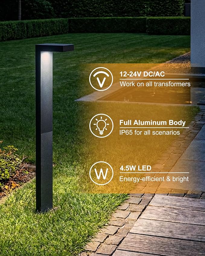 Low Voltage Landscape Lights, 8 Pack Outdoor LED Pathway Light, Wired Path Lighting for Walkway, Garden, IP65 Waterproof, 400LM, 4000K, Modern Cast-Aluminum, Black